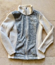 NORTH FACE WOMENS RIB KNIT FLEECE SWEATER JACKET S small white gray zip up