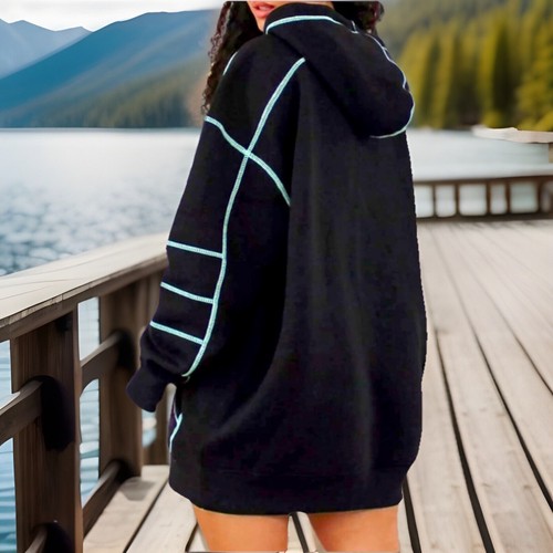 EXTRA BOUJEE Hooded Kangaroo PK Loose Fit Pullover Langarm Mini Shirt Kleid - Bild 3 von 5