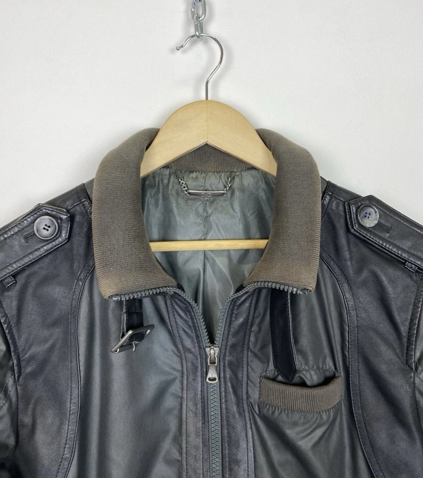 Chaqueta De Colección Dolce & Gabbana Avant Garde Y2K Para Hombre Talla 52 Gris Top Cuero Cremallera Foto 3 de 4