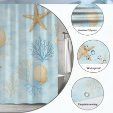 Beach-Themed Shower Curtain with Seashells and Starfish Design
