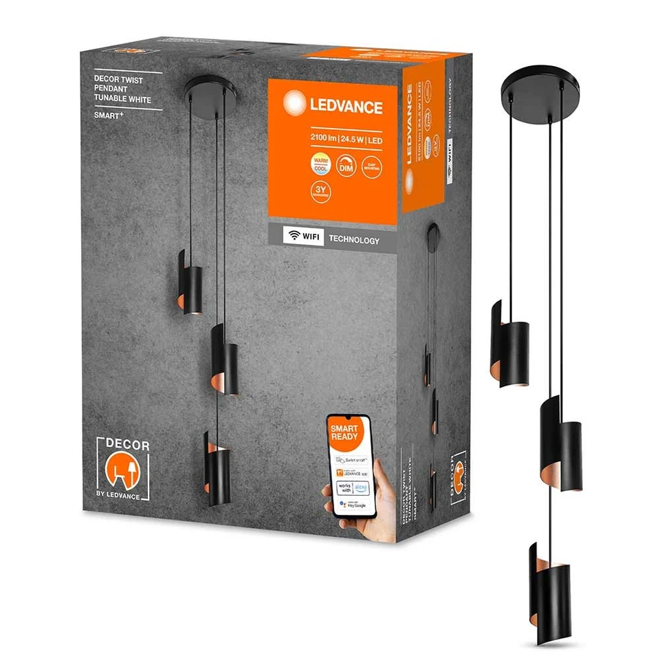 Smart+ LED Pendelleuchte Decor Twist Pendant Schwarz Ø27cm 25W CCT dimmbar WiFi - Bild 1 von 4