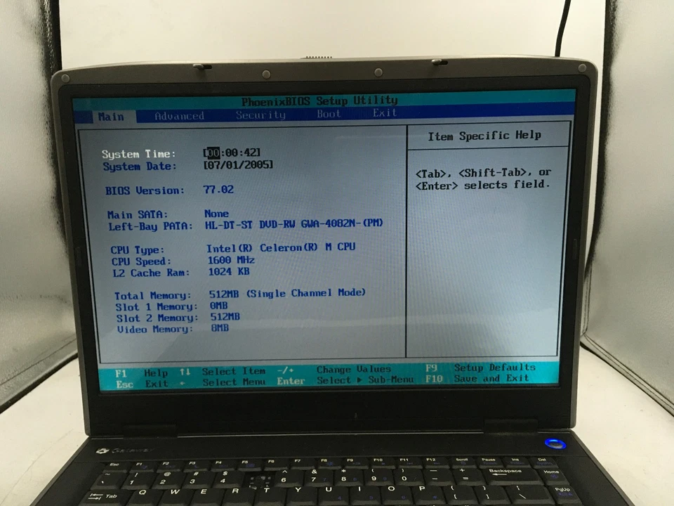 GATEWAY MA7 MX6214 - BOOTS TO BIOS - INTEL CELERON - 512MB RAM - 15" - READ - BB - Image 2 of 4
