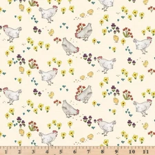 Farm Days Cream  Chicken Farm  100% Cotton Fabric By half yard