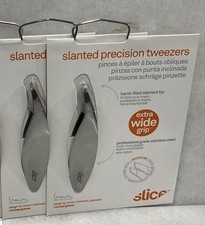 2 Slice Slanted Precision Tweezers Extra Wide Grip Stainless Steel Silver