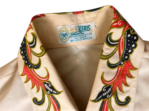 Vintage Keris Batik Hemd Herren Größe Large Creme Java Muster Kurzarm Button Down - Bild 2 von 15