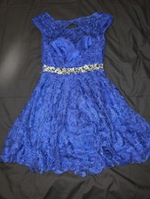 Dave & Johnny Royal Blue Lace Beaded Dress Size 0 Prom Homecoming-Read Desc.