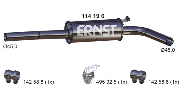 Ernst MittelschalldäMpfer 114196 FüR Skoda Polo Fabia VW 5 6R1 6C1 Bifuel 2 545-image