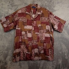Vintage TownCraft Shirt Men Button Up Short Sleeve Pocket Cotton Printed Large