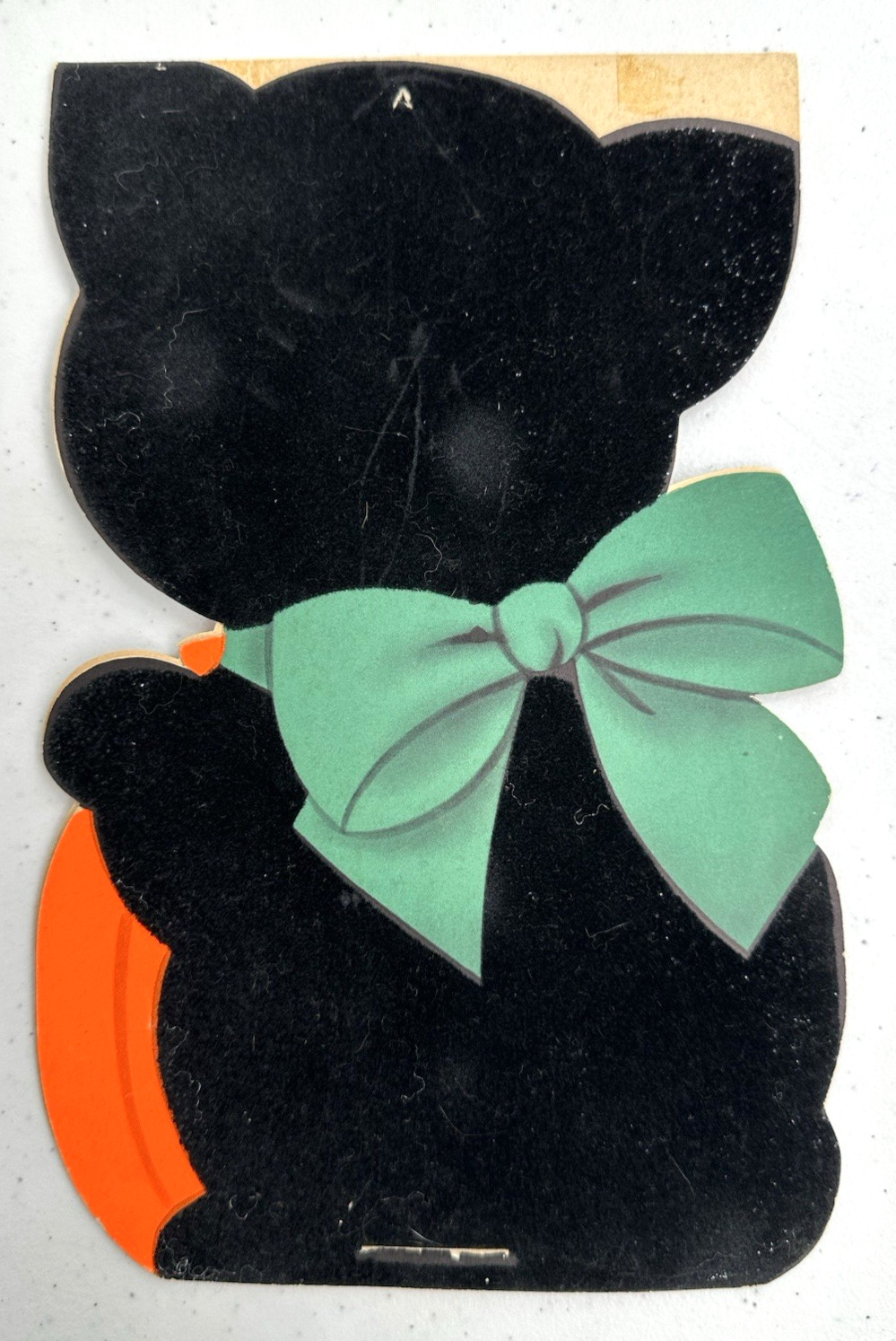 Norcross Happy Halloween Flocked Inky Black Cat Eyes Of Green Stand Up Card