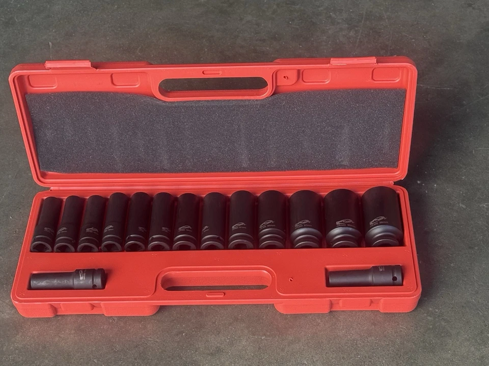 15pcs 1/2” Dr. 12 Point Spindle Axle Deep Impact Socket Set Metric 10-32mm CRMO - Image 3 of 4
