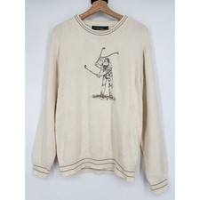 Vintage Carmel 90s Cream Embroidered Golf Golfer Pullover Sweater Sz M USA Made