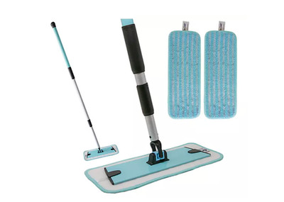 Don Aslett 12'' Aluminum Mop with 2 Microfiber Mop Pads Aqua