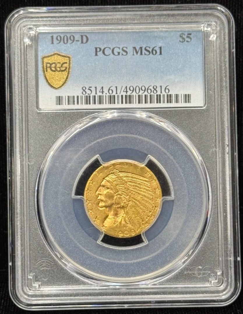 MS 61 Graded 1909 Year Half Eagle $5 US Gold Coins (Pre - 1933