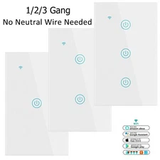 1/2/3 Gangs WiFi Smart Wall Touch Light Switch Glass Panel For Alexa,Google APP