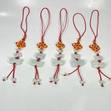 5PC Lot Hand Carved Natural Jade Chinese Zodiac Dog Pendant Knot CellPhone Charm
