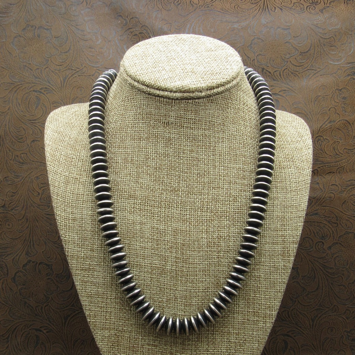Oxidized Sterling Silver Thin Saucer Beaded Necklace