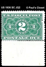 US 1936 SC JQ2 US PARCEL POST 2¢ POSTAGE DUE DEEP GREEN MDG OG