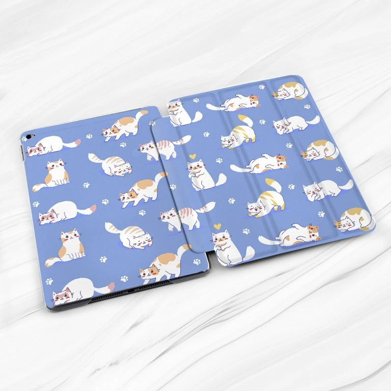 Cute Cats Kitty Paws Blue Case For iPad 10.2 Air 3 4 5 Pro 9.7 11 12.9 Mini - Image 2 of 4