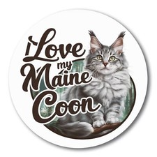 Magnet Me Up I Love My Maine Coon Realistic Adorable Cat Car Magnet, 5" Round