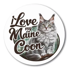 Magnet Me Up I Love My Maine Coon Realistic Adorable Cat Car Magnet, 5" Round