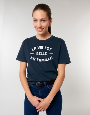 Women's Short Sleeve T-Shirt La Vie Est Belle En Famille 2 Navy Blue