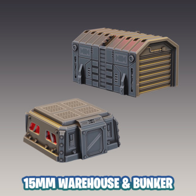 15mm Verteidigungsbunker & Lagergebäude Wargaming Sci-Fi 3D gedruckt in grau