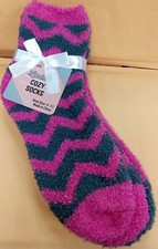Ladies Cozy Socks Pink/Dark Gray Stripe/Pink/Gray Shoe Sz 4-11 - 2 pair