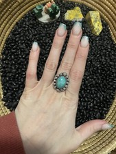 Native American Southwest Sterling Silver Green Blue Turquoise Ring Adjustable