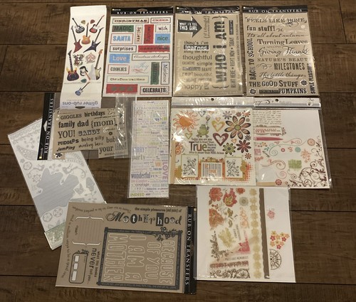 Lot of Rub On Transfers for Scrapbooking, Motherhood, Life, Guitars, Memories