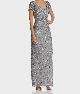 adrianna papell beaded v neck dress Adrianna Papell Platinum 40397 main image 1