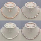 7-8mm Real Natural Freshwater Pearl Necklace Bracelet Earrings Jewelry Set