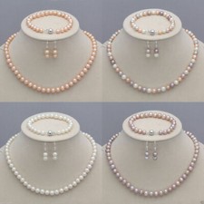7-8mm Real Natural Freshwater Pearl Necklace Bracelet Earrings Jewelry Set