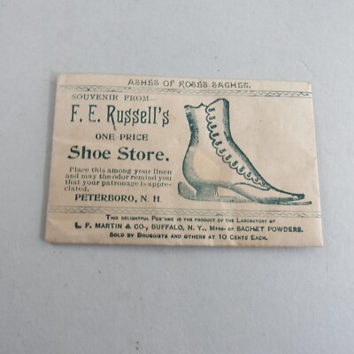 Antique Ashes Of Roses Sachet F.E.Russell's Shoe Store Peterboro N.H.