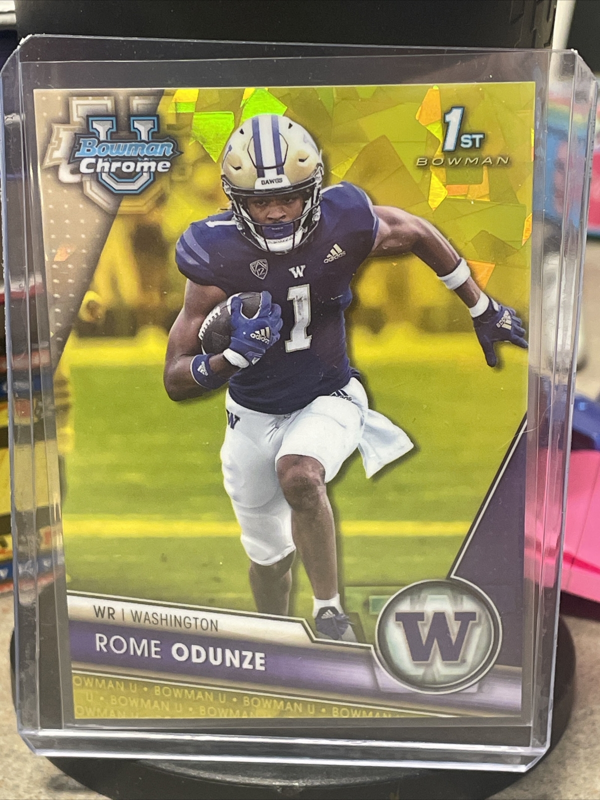 Rome Odunze 2023 Bowman University Chrome Sapphire Yellow /75 Washington Huskies
