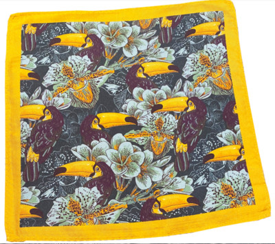 Toucan Silk Pocket Square with Canary Yellow Edge