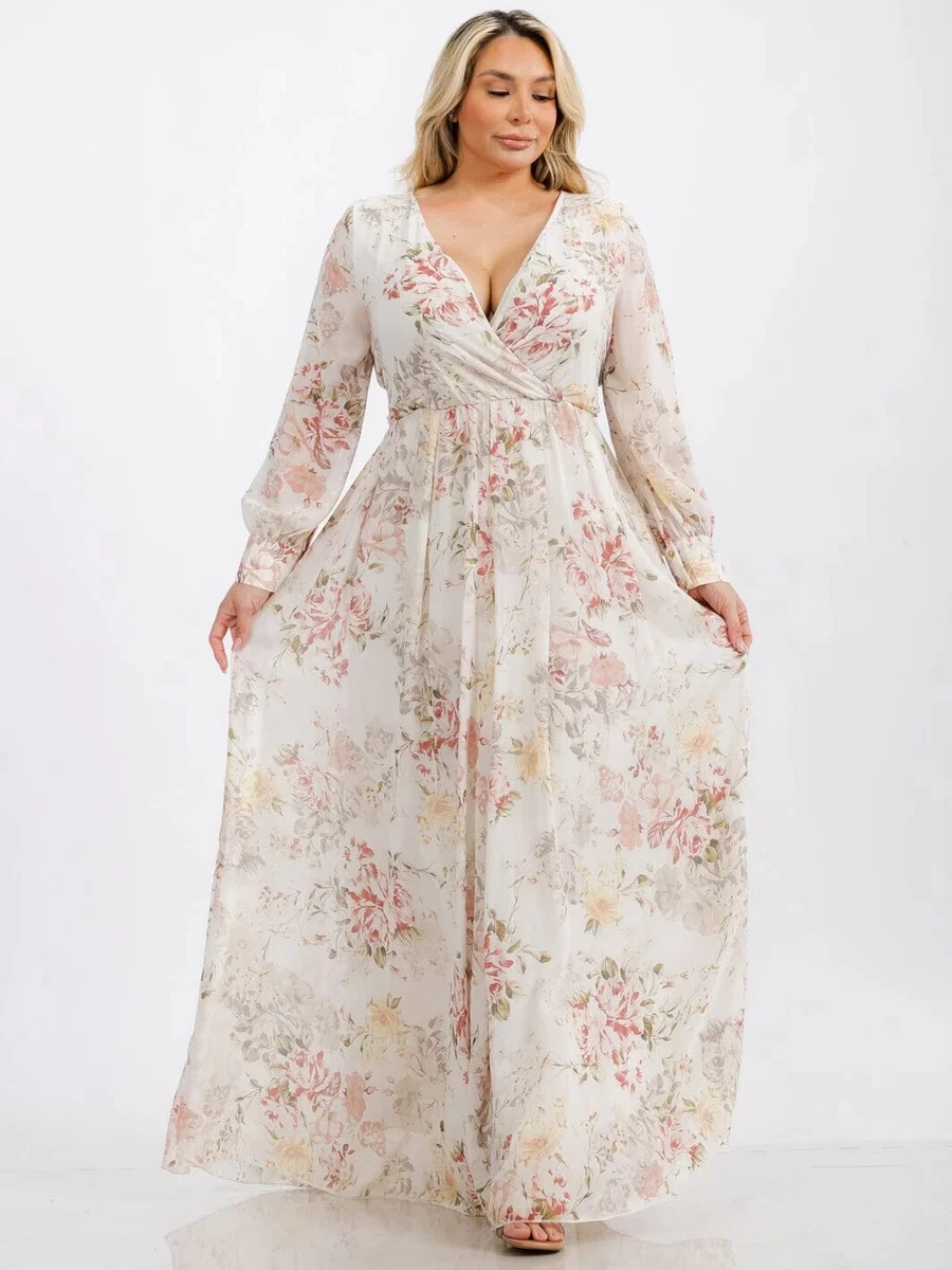 Chiffon Long Sleeve Long Plus Size Maxi Dresses for Women for sale | eBay