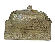 Womens Small Clutch Glittery Sparkle Party Evening Bag Kiss Lock 8 x 6