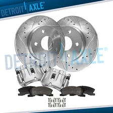 Front Drilled Rotors + Brake Calipers & Brake Pads for 1999-2004 Grand Cherokee