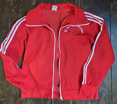 vtg 70s 80s red adidas 3 stripe sport tracksuit zip Funnel