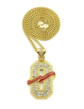 ICED CUBIC ZIRCONIA OVO O PENDANT & 24" BOX, CUBAN, ROPE CHAIN HIP HOP NECKLACE