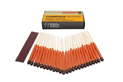 25ct UCO STORM PROOF MATCHES-WITH STRIKERS-15 Sec. Burn Windproof Waterproof