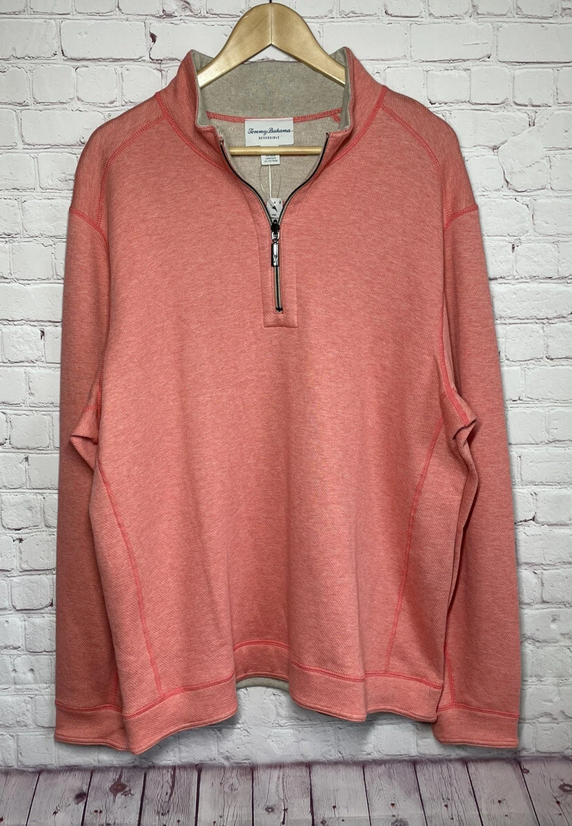 NWT Tommy Bahama Flipshore Half Zip Reversible Pullover Men s XL TG Pure Coral