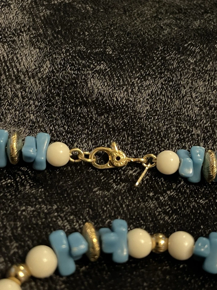 Vintage Monet 28” Blue White Gold Bead Choker Necklace Irregular Faux Stones - Image 2 of 4