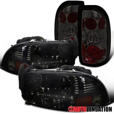 Fit 1997-2004 Dodge Dakota Smoke Headlights w/ LED+Tail Brake Lamps Pair 97-04