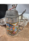Vintage Glass Lidded Beer Stein Mug w/music Hinged Pewter Metal Lid, Breweriana — photo 1