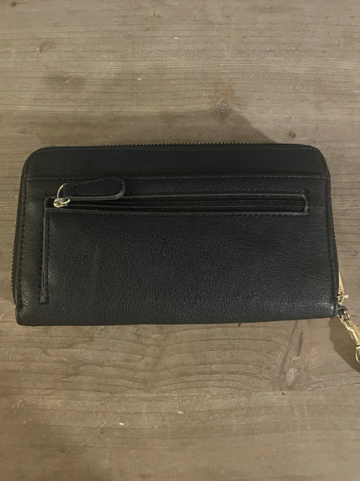 Cartera LIZ CLAIBORNE Multi Compartimentos Negra Cuero Vegano Mango Cremallera con Correa Foto 4 de 4