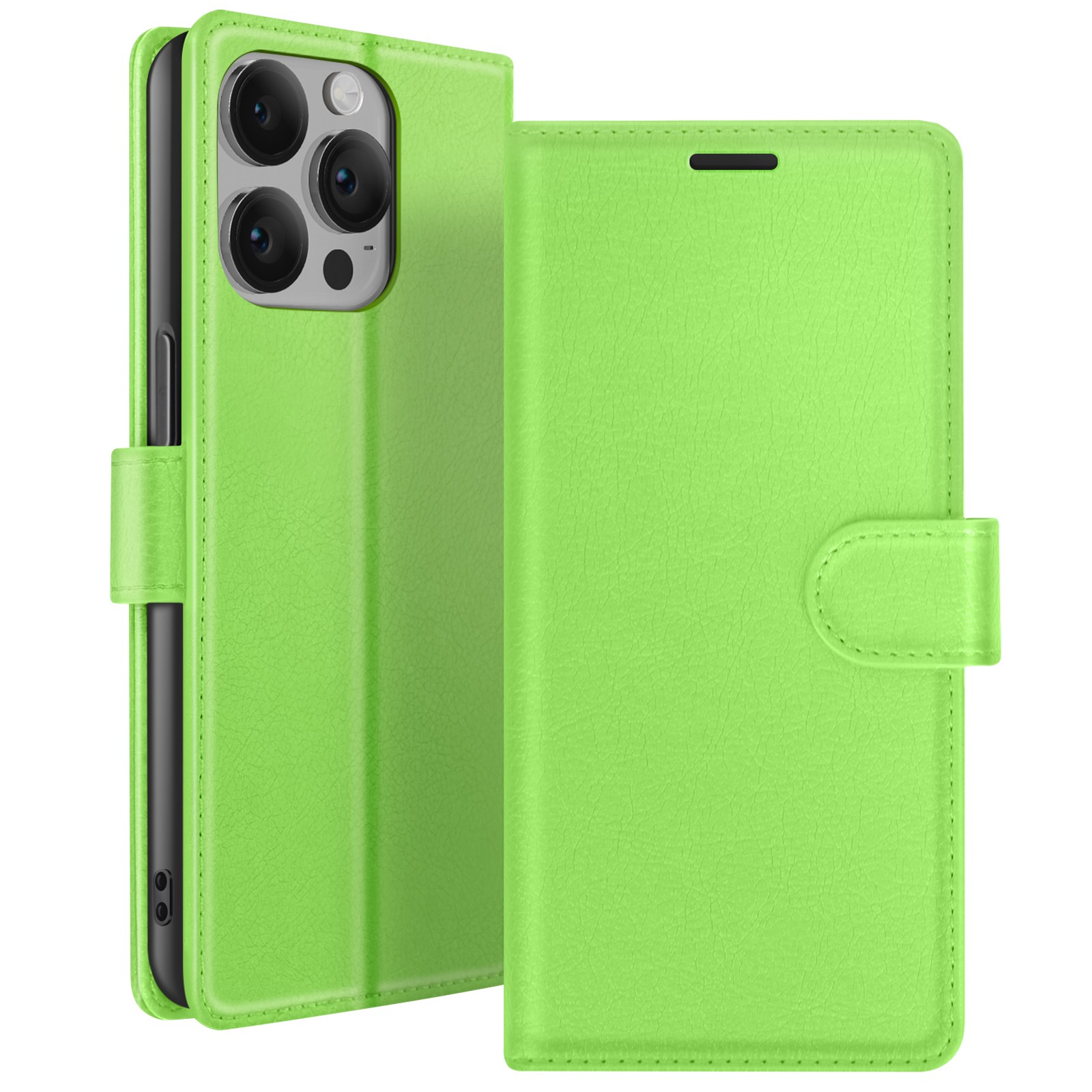 Étui pliable iPhone 14 Pro Zanaé vert en simili cuir avec clapet magnétique