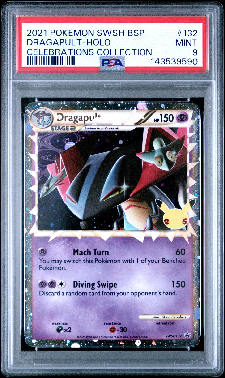 2021 POKEMON SWSH BLACK STAR PROMO CELEBRATIONS COLL #132 DRAGAPULT-HOLO PSA 9