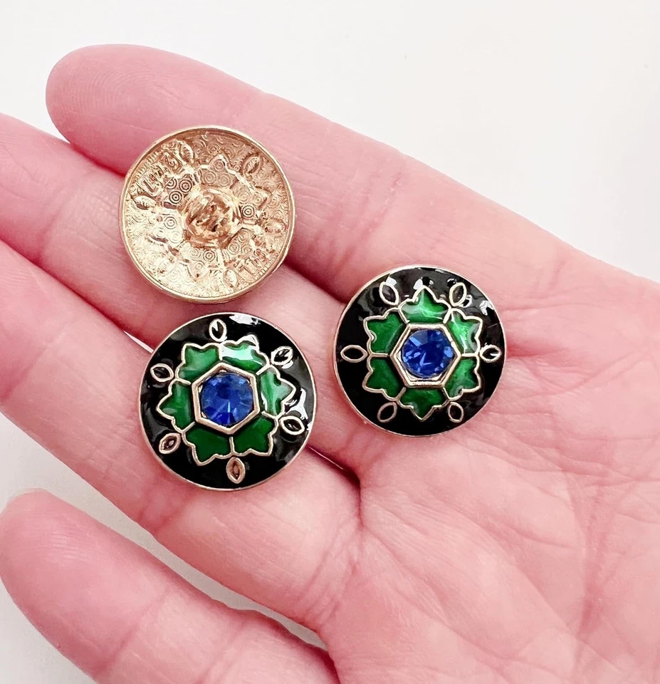 10PC 17mm Blue Gemstone Enamel Gold Metal Shank Buttons - Image 2 of 4