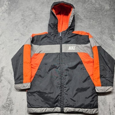 Nike Full Zip Hooded Reversible Jacket Boys 7 Black Orange Gray Fall Winter